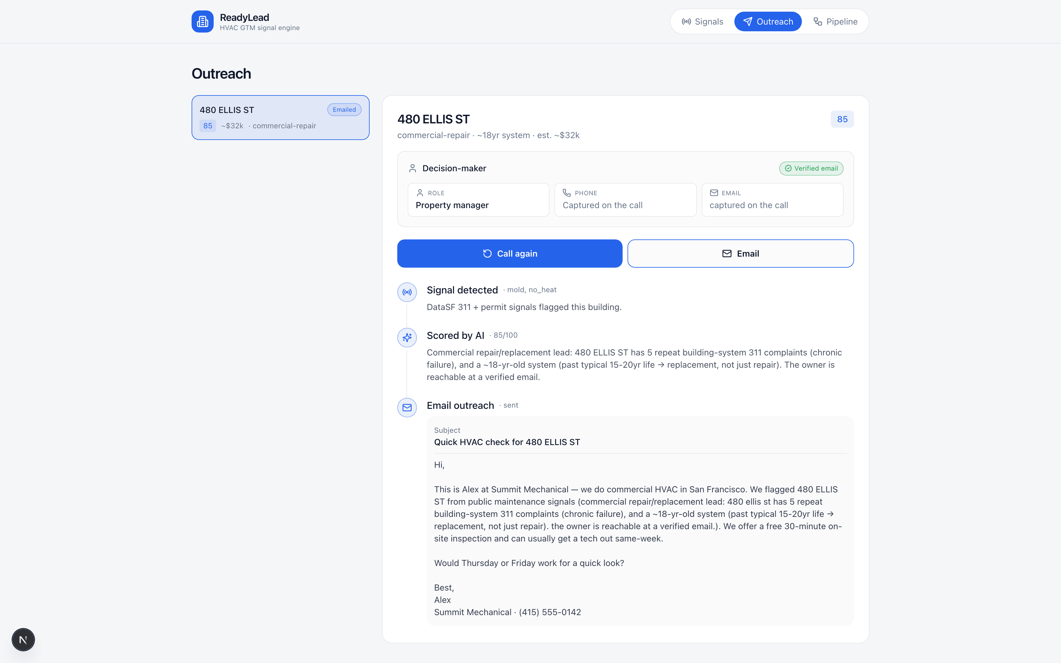 ReadyLead outreach workflow