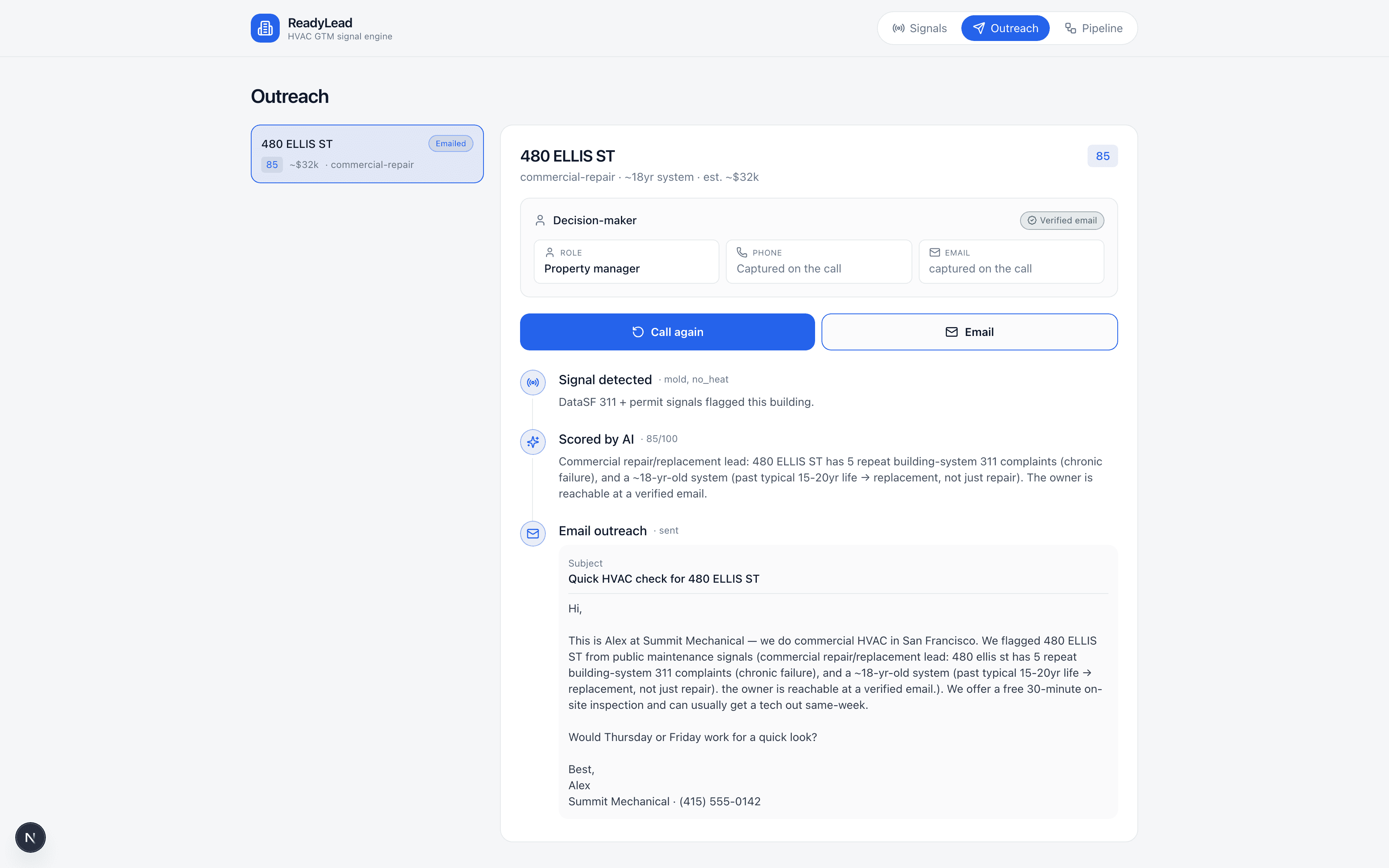ReadyLead outreach workflow